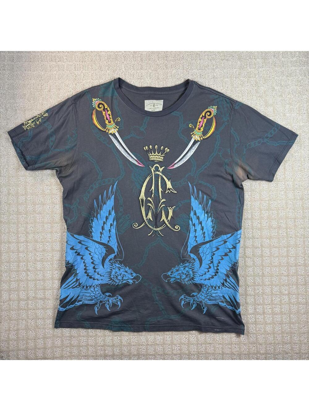 Y2K Christian Audigier Eagle Crown Graphic Tee XL